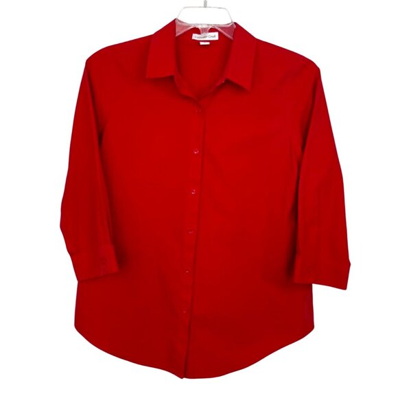 Coldwater Creek Red Button-Up No Iron Womens Cotton Shirt M Office Dark Academia - Picture 1 of 9